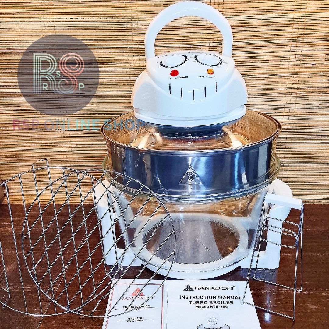 Hanabishi Turbo Broiler Model HTB-150 (Category: Cookware & Accessories) located in Manila. Submitted by oliviamart46884 (Listing ID 1467909604, Image 1). Description: ✨️ Brandnew Hanabishi Turbo Broiler with Extender (HTB-150) Description💯 ✅Tough tempered glass pot ✅Pilot lamp power and heat indicator ✅With low rack, high rack, tong ✅Rated voltage: 230V ✅Rated frequency: 60Hz ✅Packing size: 362x362xx230mm ✅Unit dimension: 390x330x330mm.