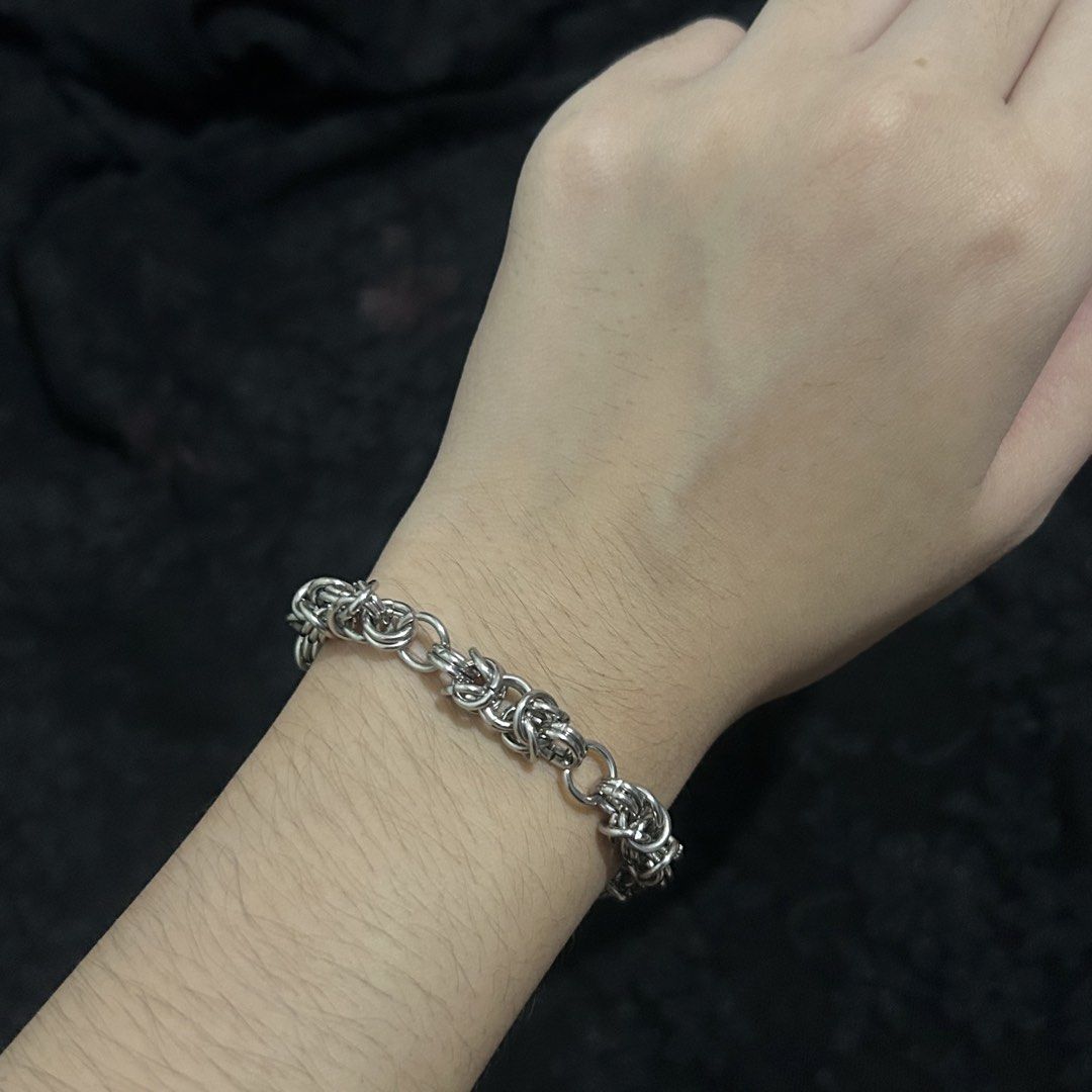 handmade silver chainmail bracelet (Category: Bracelets) located in Manila. Submitted by sophialeigh (Listing ID 1468057093, Image 2). Description: handmade accessories - 200 each - adjustable | stainless - design changes can be made after payment more designs on my profile 🏷️ alt y2k goth emo grunge punk archive morikei vkei.