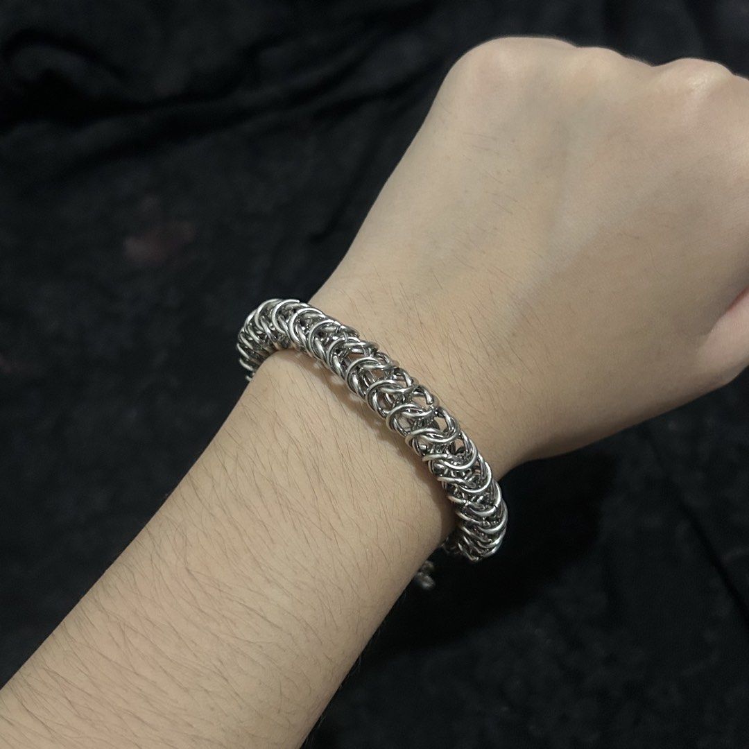 handmade silver chainmail bracelet (Category: Bracelets) located in Manila. Submitted by sophialeigh (Listing ID 1468057093, Image 3). Description: handmade accessories - 200 each - adjustable | stainless - design changes can be made after payment more designs on my profile 🏷️ alt y2k goth emo grunge punk archive morikei vkei.