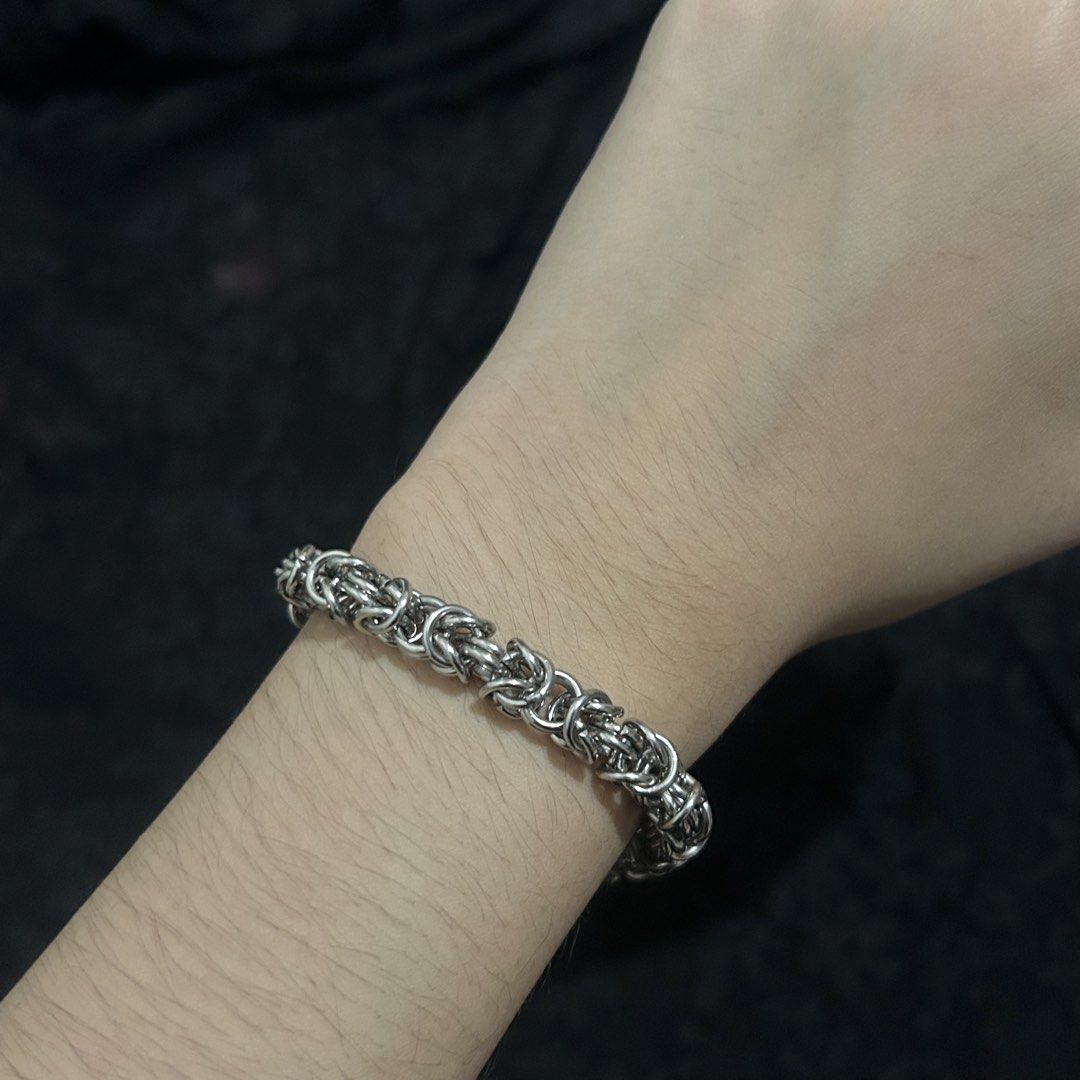 handmade silver chainmail bracelet (Category: Bracelets) located in Manila. Submitted by sophialeigh (Listing ID 1468057093, Image 1). Description: handmade accessories - 200 each - adjustable | stainless - design changes can be made after payment more designs on my profile 🏷️ alt y2k goth emo grunge punk archive morikei vkei.