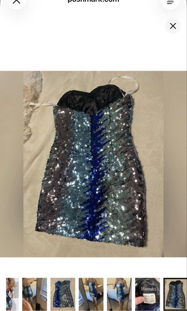 Hannah S Sequin Strapless Mini Dress (Category: Evening dresses & gowns) located in Cabuyao City. Submitted by airpz (Listing ID 1467993603, Image 3). Description: - Brand/Style: Hannah S, Style #27805 - Design: Fully covered in blue and multi-tone sequins - Neckline: Sweetheart neckline with built-in structured support - Fit: Bodycon, hitting at mid-thigh - Extras: Includes hanging straps attached inside the lining - Occasion: Ideal for parties,