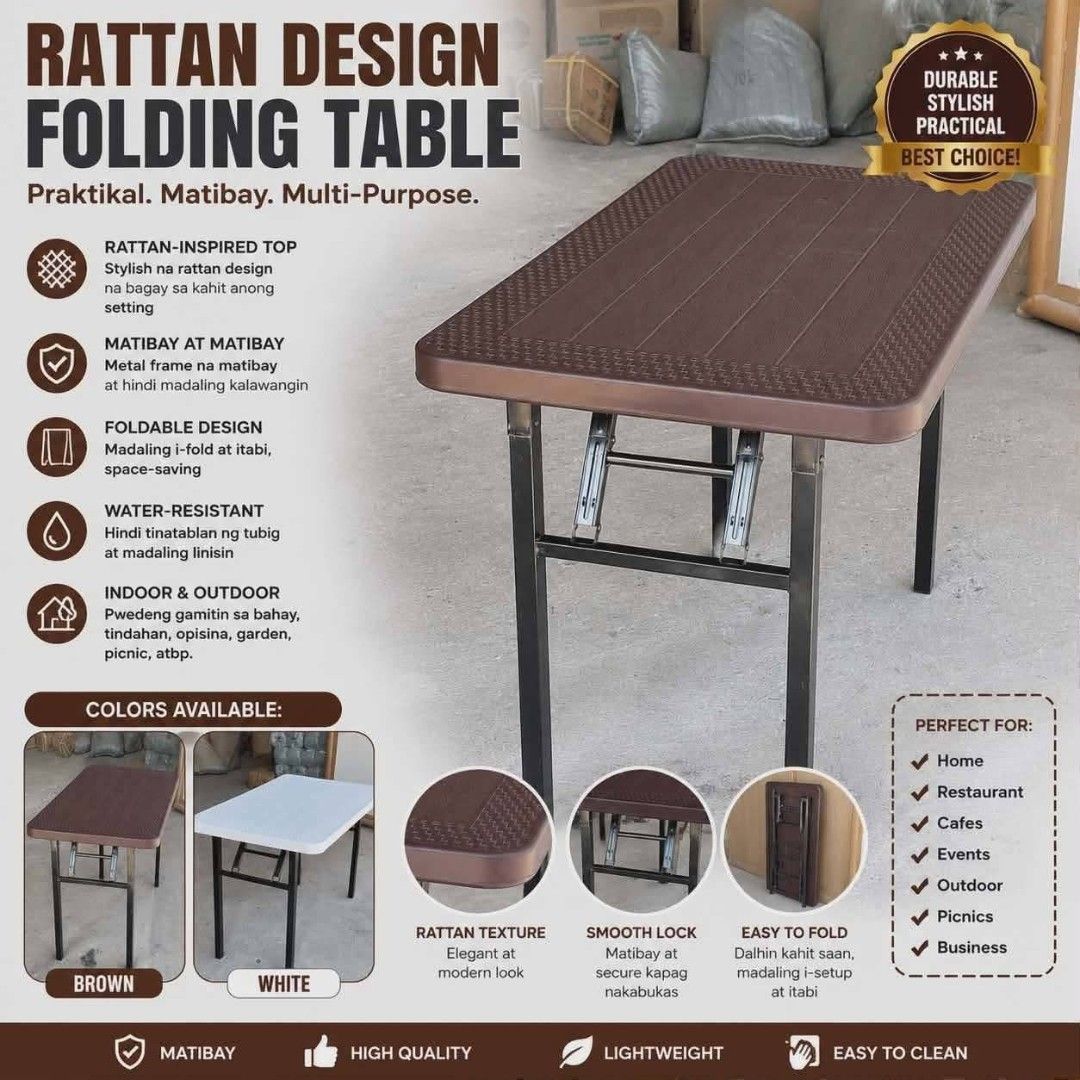 Heavy Duty Rattan Folding Table 100/60cm (Category: Tables & Sets) located in Manila. Submitted by onlineshoppersph (Listing ID 1468020414, Image 1). Description: Pick Up: 999 mall phase 2 Pwede CASH ON DELIVER via LALAMOVE (shoulder nyo FEE lalamove) Resellers are welcome PM for inquiries Contact: 09393157931 #fypシ #fypchallenge #fypviralシ #highlight #highlightseveryone #gamitsakusina #GAMITSABAHAY #DivisoriaItems.