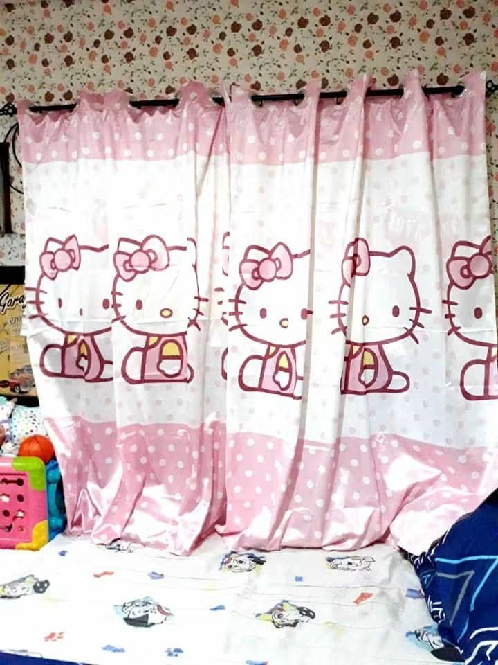 Hello Kitty Pink Ring Curtains from Bangkok (Category: Curtains & Blinds) located in Baliuag. Submitted by marieannfernando23 (Listing ID 1467989658, Image 2). Description: - Adorable pink curtains with large Kitty print and polka dot design - Imported from Bangkok - Features silver grommet rings for easy hanging on standard rods - Ideal for brightening up a kid's bedroom, playroom, or nursery - Brand new , need lang po iwash nasa taguan lang po 