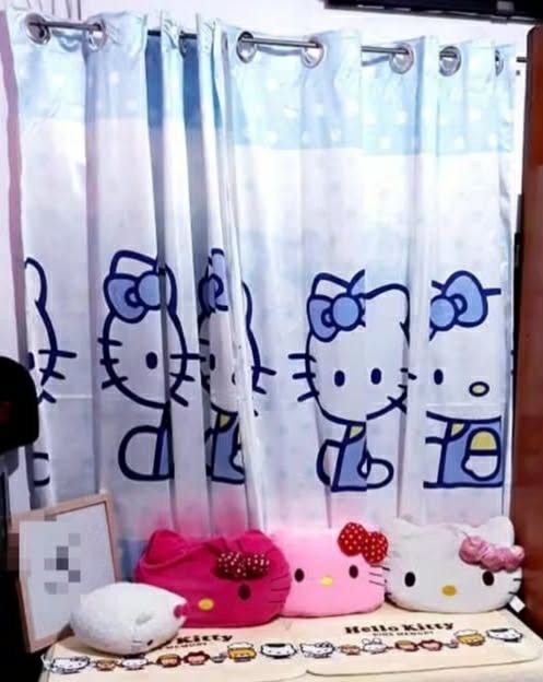 Hello Kitty Pink Ring Curtains from Bangkok (Category: Curtains & Blinds) located in Baliuag. Submitted by marieannfernando23 (Listing ID 1467989658, Image 3). Description: - Adorable pink curtains with large Kitty print and polka dot design - Imported from Bangkok - Features silver grommet rings for easy hanging on standard rods - Ideal for brightening up a kid's bedroom, playroom, or nursery - Brand new , need lang po iwash nasa taguan lang po 