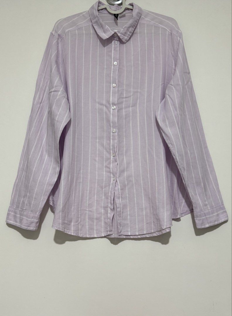 H&M Divided Lilac Striped Button-up Shirt. (Category: Longsleeves) located in Naga. Submitted by tiindahunts (Listing ID 1467874196, Image 2). Description: From Hongkong box! Chest width 24" Length 28" Laid flat.