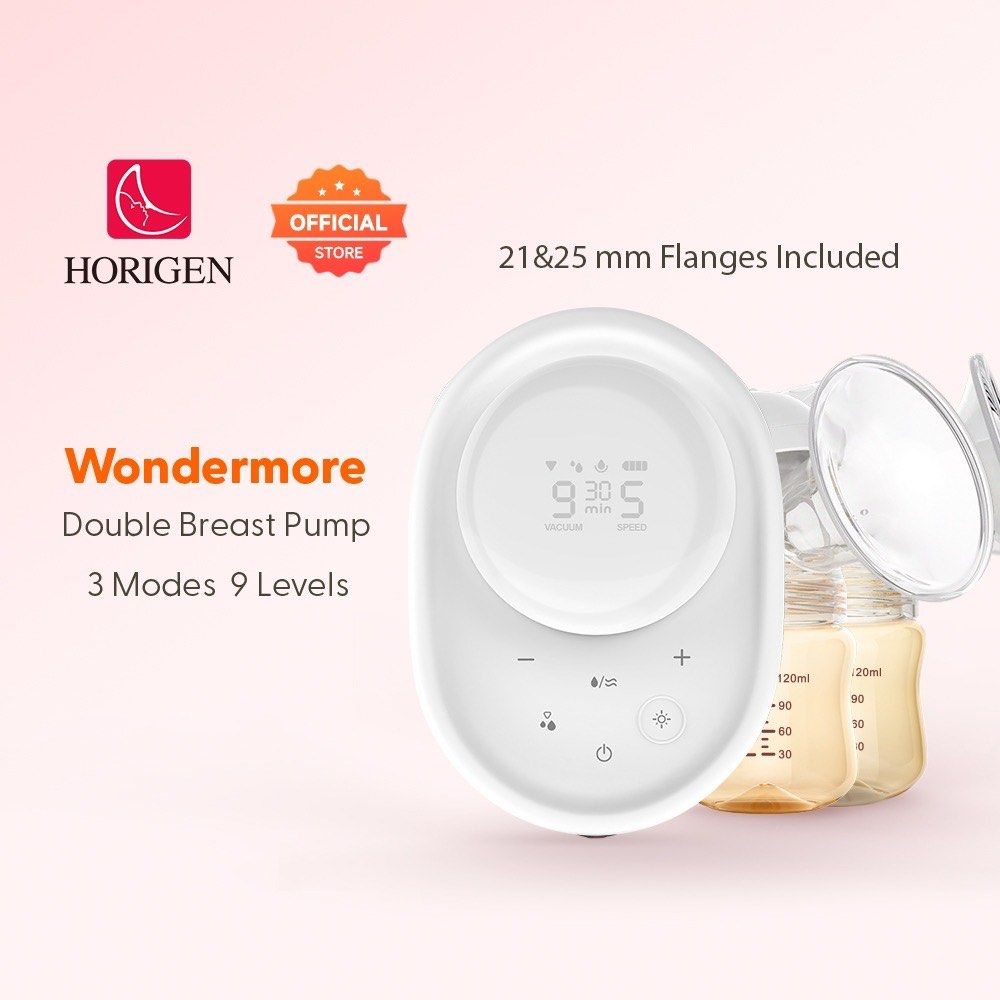 Horigen Wondermore Double Electric Breast Pump (Category: Breastfeeding & Bottle Feeding) located in Quezon City. Submitted by johnjane0110 (Listing ID 1467850325, Image 1). Description: - Horigen Wondermore Double Breast Pump - Includes both 21mm and 25mm flanges for a comfortable fit - 3 modes (stimulation, expression, turbo) with 9 adjustable levels each - Ultra-quiet operation at under 45db with a built-in night light - 2200mAh USB rechargeab