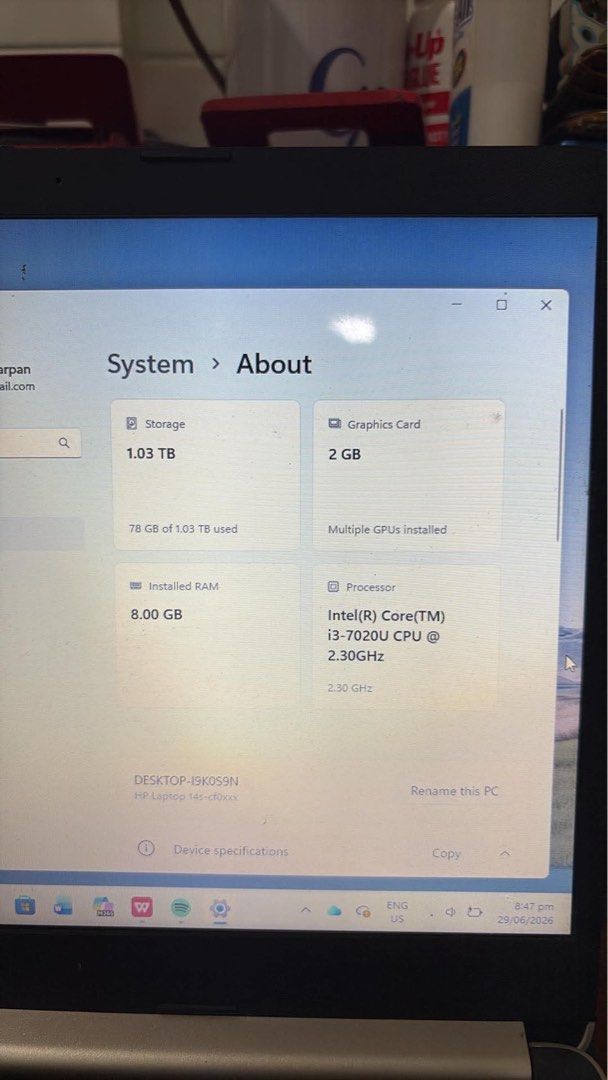 HP Laptop 14s-cf0xxx (Category: Laptops & Notebooks) located in Surigao. Submitted by jzerda00 (Listing ID 1467945637, Image 2). Description: HP Laptop 1 TB STORAGE Intel Core-i3 Rfs: Need money Payment first !! Free shipping.