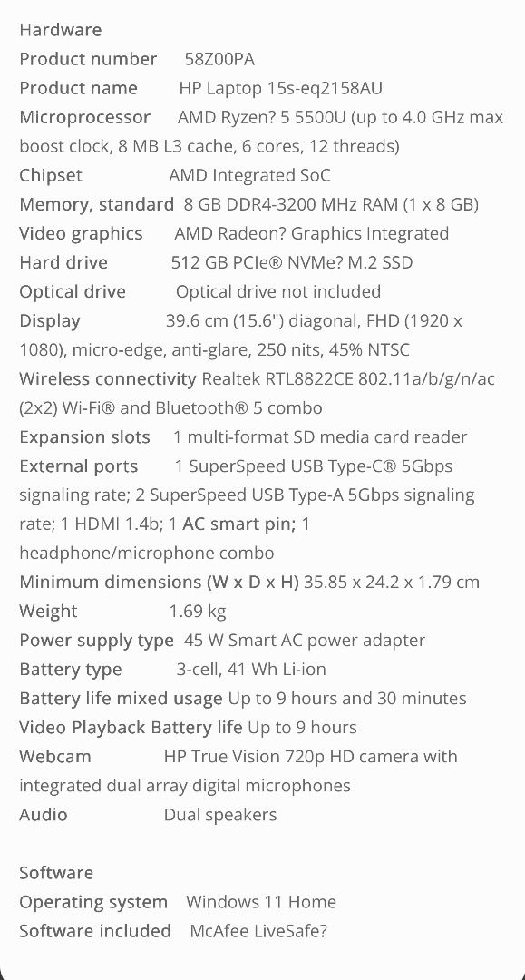 HP Pavillion 15S (Category: Laptops & Notebooks) located in Caloocan City. Submitted by aceofspade03 (Listing ID 1467874843, Image 2). Description: HP Pavillion 15S i5 AMD Ryzen 5 5625U w/ Radeon Graphics 8GB Ram 512GB NVMe SSD Windows 11 No issues Meetup: Valenzuela/SM North MOP: Cash/Gcash RFS: Upgrade.