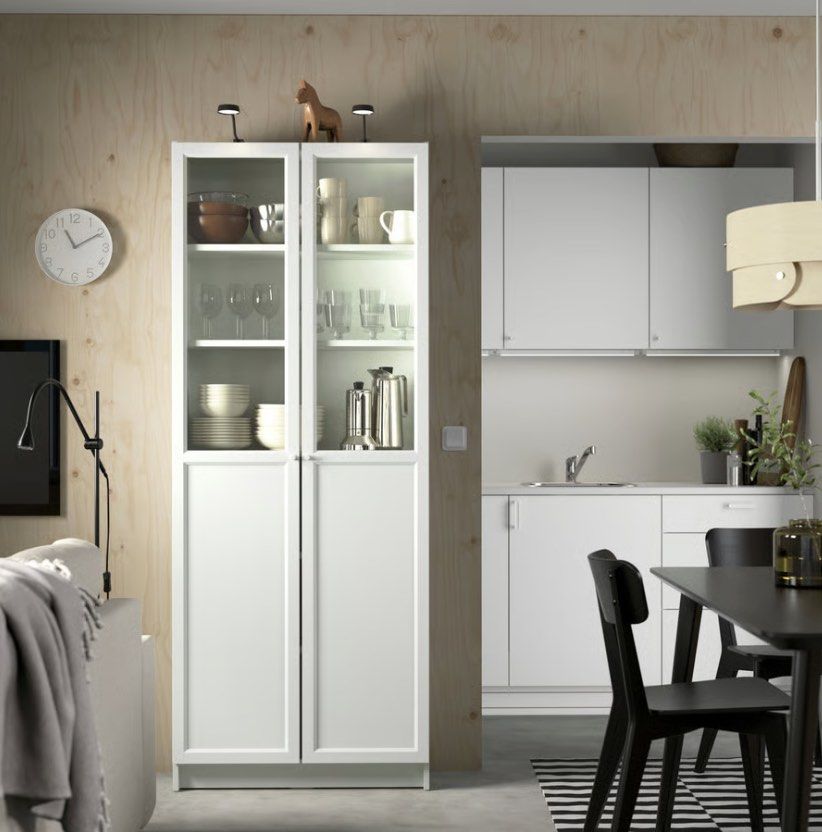 IKEA BILLY / OXBERG Bookcase with panel/glass doors, white (Category: Shelves, Cabinets & Racks) located in San Juan City. Submitted by ngo95 (Listing ID 1467970168, Image 2). Description: IKEA BILLY / OXBERG Bookcase with Panel/Glass Doors – White Selling our IKEA BILLY / OXBERG bookcase in white, featuring a combination of panel and glass doors. Used for approximately 6 months and in good condition! • Color: White • Dimensions: 80 × 30 × 202 cm