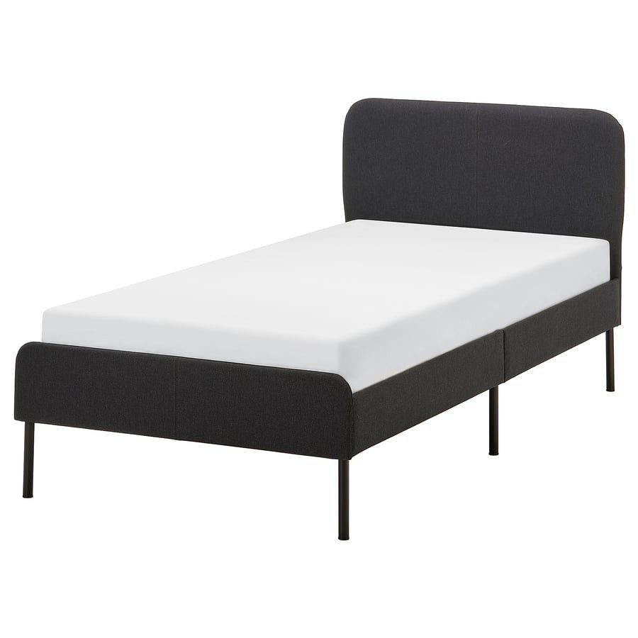 IKEA Slattum Upholstered Bed Frame Single (Category: Bed Frames & Mattresses) located in Quezon City. Submitted by shiela.alonzo (Listing ID 1467902783, Image 2). Description: For sale po 4500 less than 6 months lang nagamit. Binili ng brand new sa Ikea. Rfs may bunk bed na po sa nilipatan. Bed frame only and dismantled na po sya. - Item: IKEA Slattum Upholstered Bed Frame - Size: Single (Fits standard single mattress) - Color: Dark Grey - Dimens