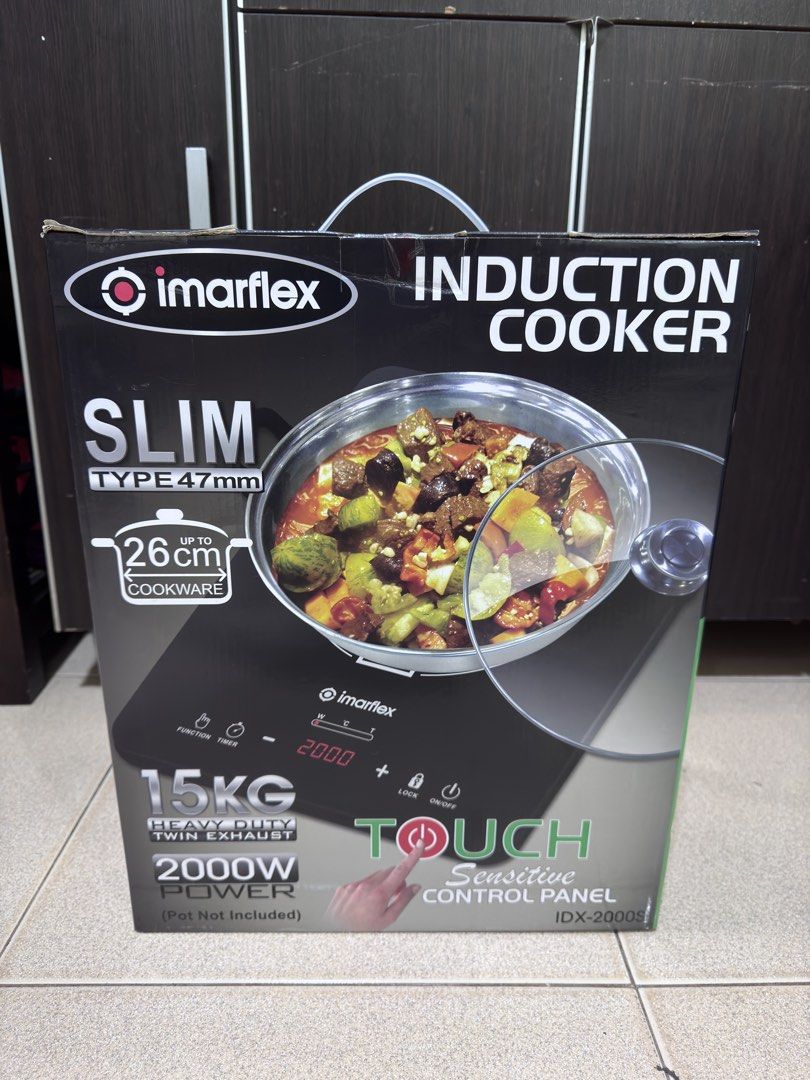 Imarflex IDX - 2000s Induction Cooker (Category: Cookware & Accessories) located in Las Pinas. Submitted by randomstuff56 (Listing ID 1467870125, Image 1). Description: - Never used, never opened (with imarflex seal) - From ansons ph •Slim Type 47mm •Touch Sensitive Control Panel •15kg. Heavy Duty Twin Exhaust SRP: 3,598 RFS: need funds 📍Parañaque.