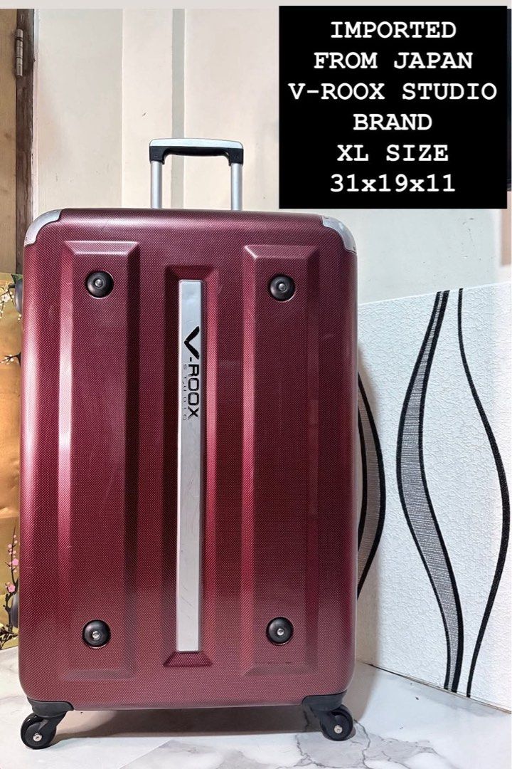 IMPORTED FROM JAPAN V-ROOX STUDIO BRAND XL (Category: Luggage) located in Valenzuela. Submitted by kyotosurplus (Listing ID 1467966255, Image 1). Description: 🇯🇵IMPORTED FROM JAPAN ORIGINAL V-ROOX BRAND XLARGE SIZE LUGGAGE🇯🇵 🎯 TSA APPROVED CODED LOCK 🎯 CLIP TYPE - ZIPPERLESS 🎯 PUSH HANDLE TROLLEY 🎯 SMOOTH 360 WHEELS ROTATION 🎯 TOP AND SIDE HANDLE CARRY 🎯 DURABLE CASE 🎯 WIDE SPACE CAPACITY NO ISSUE.. MINIMAL MARK OF USAGE ONLY‼️ .