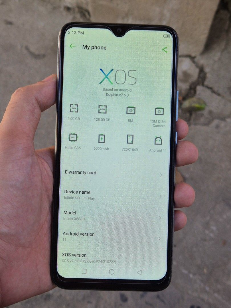 Infinix Hot 11 Play (128gb) (Category: Android Others) located in San Simon. Submitted by pickle_rick_ (Listing ID 1467896715, Image 3). Description: Infinix Hot 11 Play 4gb ram, 128gb storage Helio G35 processor 6,000mAh battery ✅️Para sa mga mga naghahanap ng budget phone na walang issues. Napaka presentable, makinis. Pinalitan na rin ang battery kaya makunat ulit. 📍San Simon Pampanga location 🤝Pick-up or delivery.