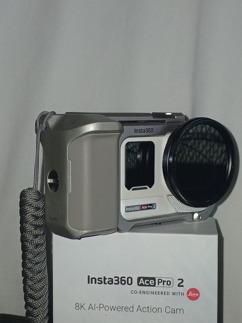 Insta360 Ace Pro 2 Xplorer Grip Kit (Category: Video Cameras) located in Quezon City. Submitted by leidiwa (Listing ID 1467924397, Image 2). Description: Insta360 Ace Pro 2 action camera bundle. Includes the Xplorer Grip kit with metal cage frame, hand grip, lanyard, filters, and instruction manual. Original retail packaging included for both the camera and accessories. Co-engineered with Leica, 8K AI-powered action cam. Everything pictured is in