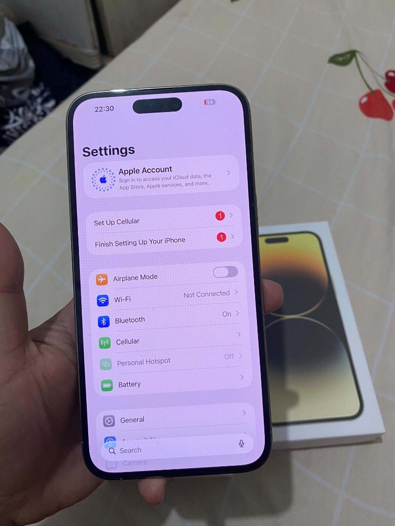iphone 14 pro max 128gb (Category: iPhone 14 Series) located in Binan City. Submitted by calmtree.1d7f31 (Listing ID 1468006204, Image 2). Description: For sale onlyyy iPhone 14 pro max 128gb Factory unlocked ntc approved PRICE :27,000 no sim restrictions 76% Battery health No History repair No Repair No dents working face id working true tone box cord With case 📍laguna.