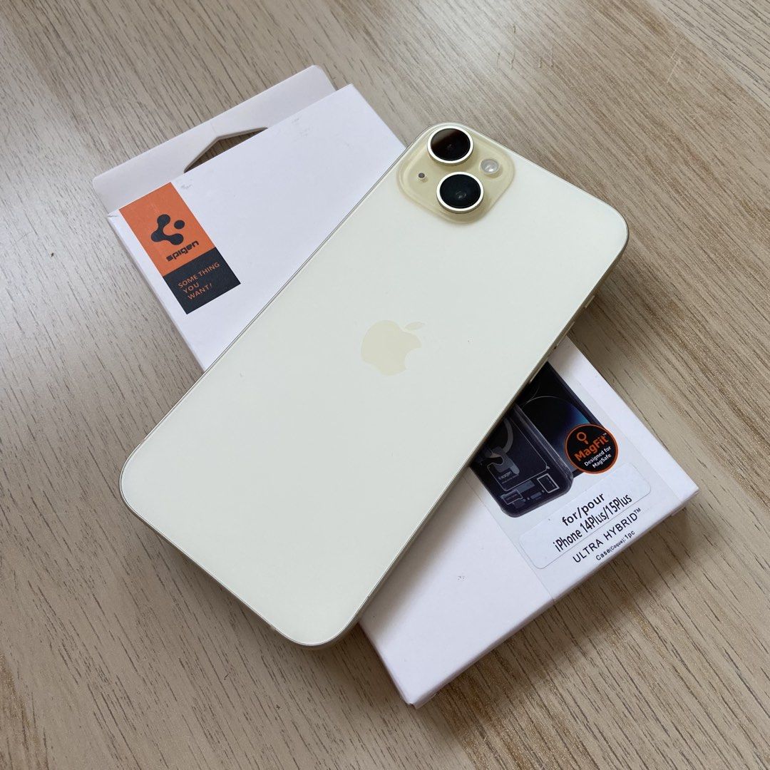 iPhone 15 Plus 128GB Yellow (Category: Cases & Sleeves) located in Cavite. Submitted by dj_02 (Listing ID 1467874060, Image 1). Description: iPhone 15 Plus 128GB Yellow Great condition Factory unlocked Installed with tempered glass With replacement cord and cases 87% Battery health Still very smooth No issue whatsoever With minimal signs of usage but overall makinis .