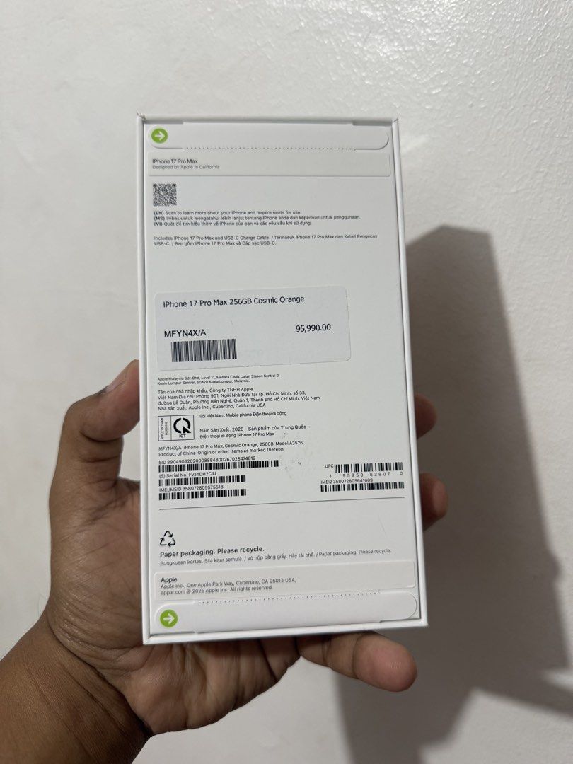 iPhone 17 Pro Max 256 Brand New sealed (Category: iPhone 17 Series) located in Bacoor. Submitted by nolram1925 (Listing ID 1467840241, Image 2). Description: FOR SALE or SWAP IPHONE 17 PRO MAX 256GB Cosmic Orange Factory Unlocked Brand New & Sealed NTC Approved Selling Price: ₱ 74,000 Open for Swap to lower unit plus cash Swapping is Higher than Selling Price Other iPhones are also Available I also Buy rush iPhone 14 to 17 Series. Pls follow Nolr