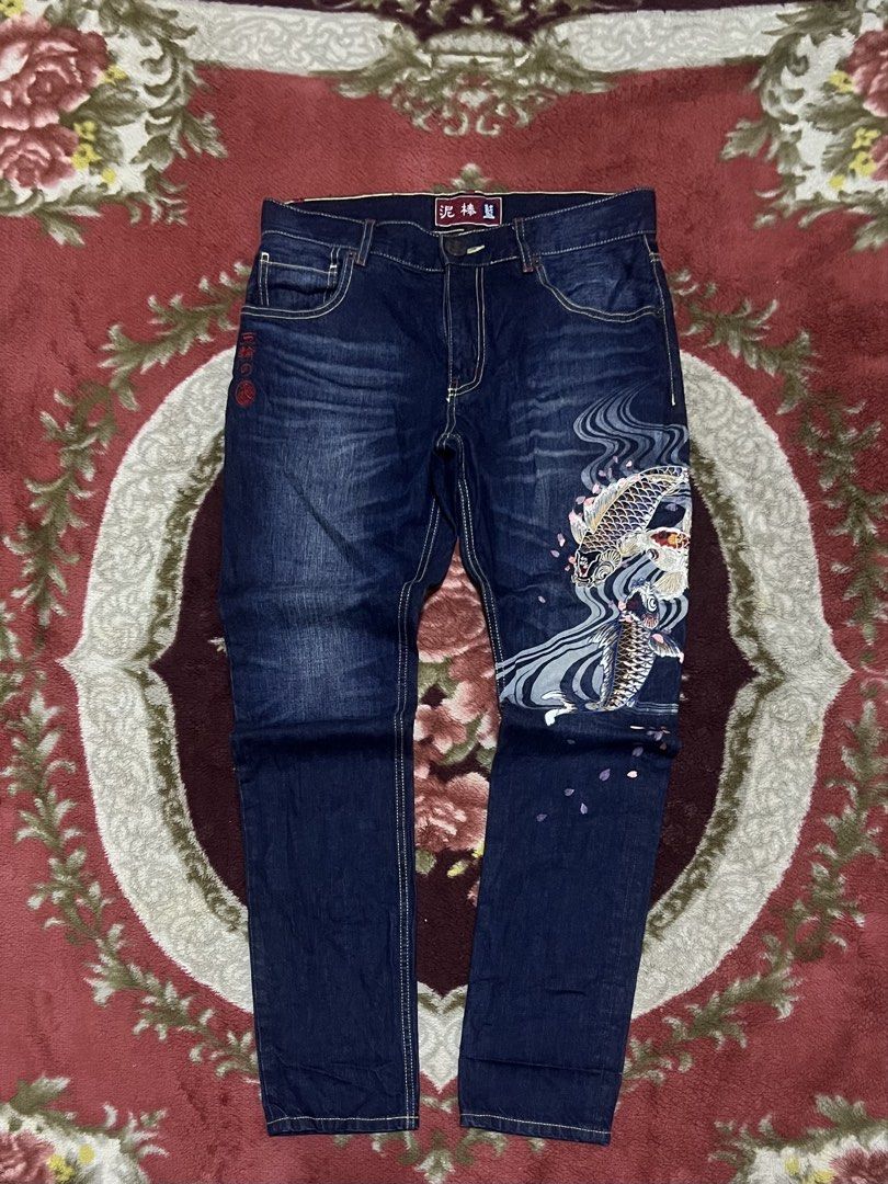 JAPANESE KOI JEANS (Category: Jeans) located in Manila. Submitted by classicthrift_ph (Listing ID 1467971959, Image 1). Description: Japanese koi jeans✨ 📌DIMENSION! * WIDTH: 32 * LENGTH: 40 * LEG O: 6.5.