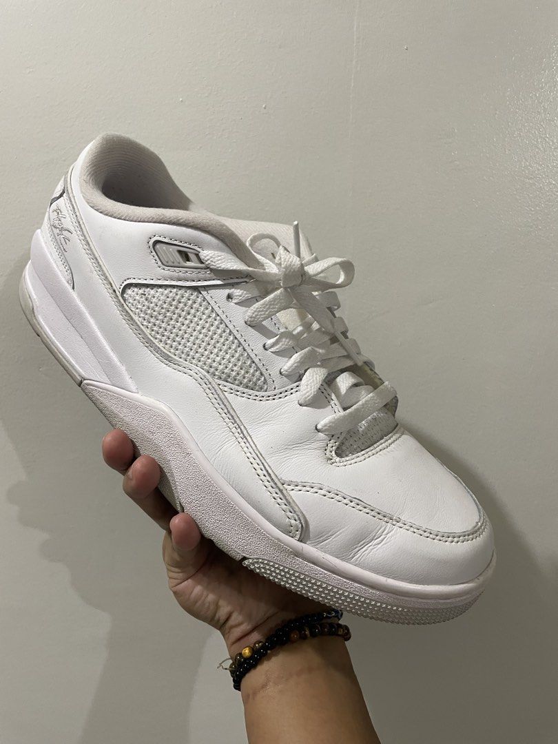 Jordan Flight Court White Sneakers (Category: Sneakers) located in Muntinlupa City. Submitted by jaycamus (Listing ID 1467889237, Image 1). Description: - Style: Classic low-top white sneakers - Material: Clean leather upper with breathable mesh side panels - Closure: Lace-up design - Condition: Minor creasing on the toe box; soles are clean with great tread left - Best for: Comfortable everyday wear - No Box! - Bought frm Canada - RFS: need fund