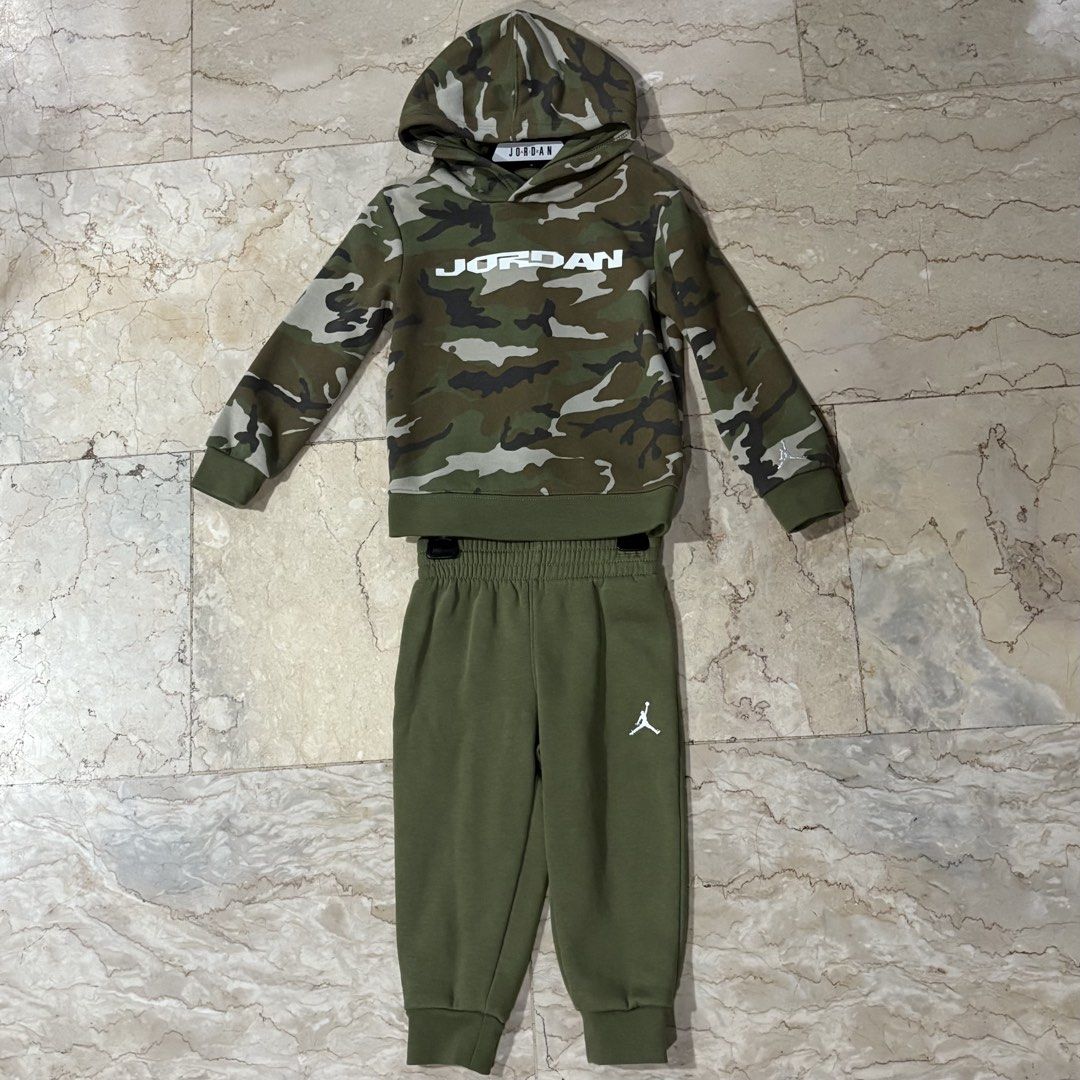 Jordan Tracksuit 2T (Category: Babies & Kids Fashion) located in Quezon City. Submitted by thrift.store888 (Listing ID 1468047742, Image 1). Description: Jordan Camou Tracksuit 2t on tag With hanger No issue Store bought.