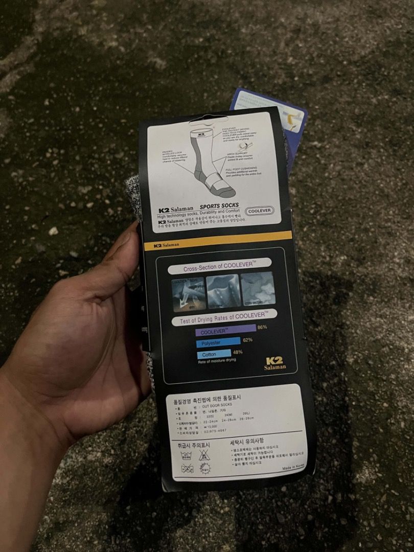 K2 Salaman Sports Socks (Category: Socks) located in Leyte. Submitted by g.tmills24 (Listing ID 1467990139, Image 2). Description: Want to sell.✨Aspack Pwedi pang couple niyo K2 Salaman Sport Socks Like New Dm me💌.