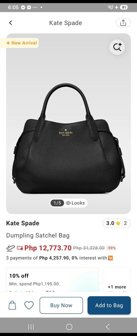 Kate spade Dumpling Satchel bag (Category: Luxury Bags & Wallets) located in Manila. Submitted by reishuh (Listing ID 1467937493, Image 1). Description: Preloved .