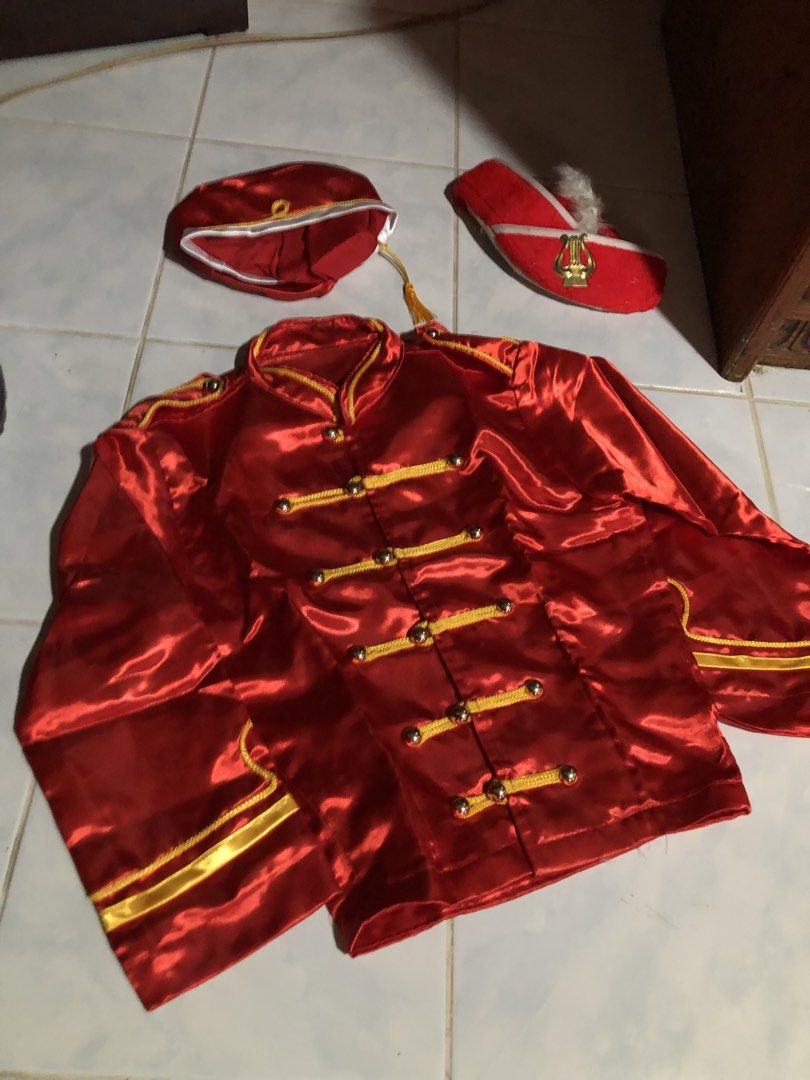 Kids / Teens Majorette Costume — Complete Set (Category: Occasions & Party Supplies) located in San Juan, La Union. Submitted by declutteringog7 (Listing ID 1468044463, Image 3). Description: 🎺 Kids / Teens Majorette Costume — Complete Set ₱500 lp Category: Kids & Babies > Costumes & Accessories ✨ What’s Included • ✅ Red Satin Marching Band Jacket — gold braid trim & brass buttons • ✅ White Satin Flare Pants — shiny satin finish • ✅ Red Beret Ha