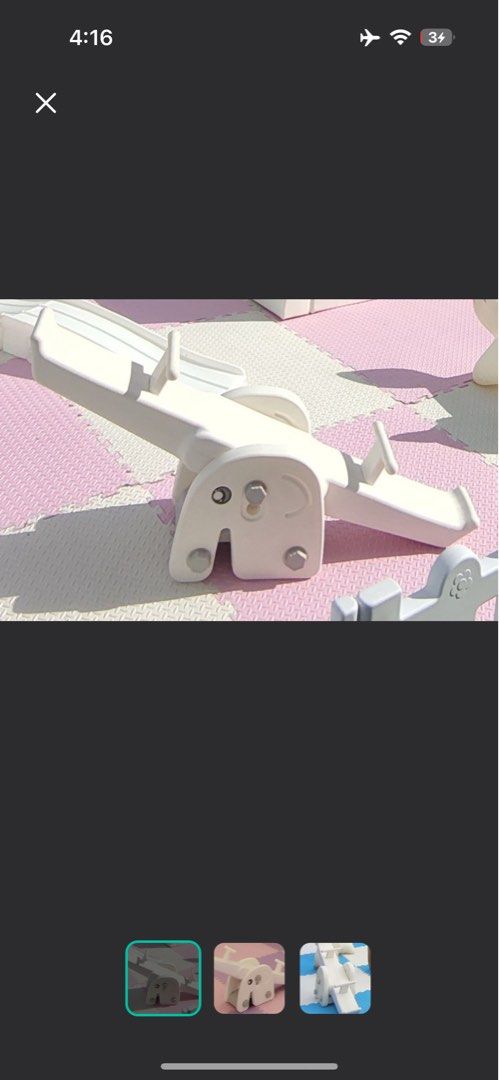 Kids White Elephant Seesaw (Category: Infant Playtime) located in Manila. Submitted by erikajean137743 (Listing ID 1467914010, Image 3). Description: - Cute elephant-shaped seesaw in white plastic - Safe handles on both ends for toddlers - Stable base design for secure play - Suitable for both indoor and outdoor use.