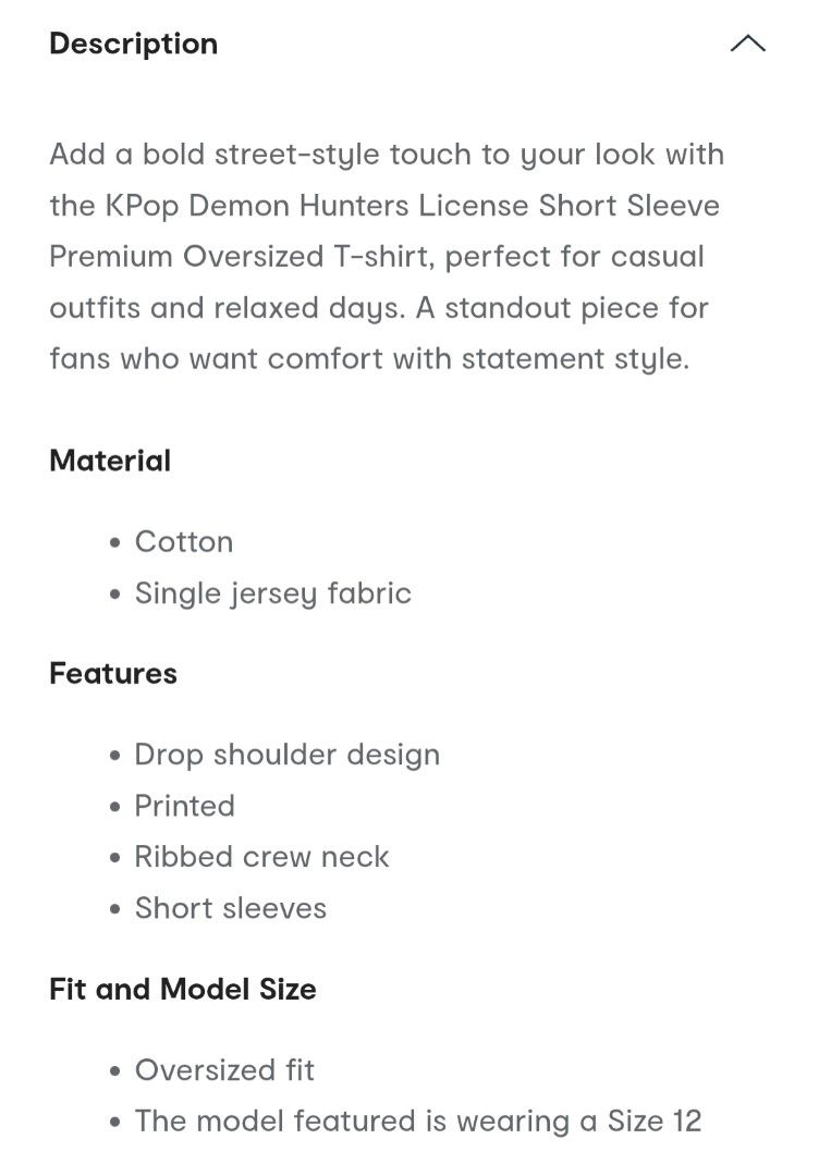 KPop Demon Hunters White Oversized Shirt (Category: Babies & Kids Fashion) located in Quezon City. Submitted by declttermum (Listing ID 1467906298, Image 3). Description: PASABUY: from Australia Brandnew official KPop Demon Hunters Huntrix oversized t-shirt. Sizes: 10 12 14 16 18 20 Arrival: December 15 #kpopdemonhunters #kpopdemonhuntersshirt #KDHshirt #huntrixshirt #kpopdemonhuntersmerch #KDHmerch #KDH #kpopdemonhuntersog #pasabuy #australiapas