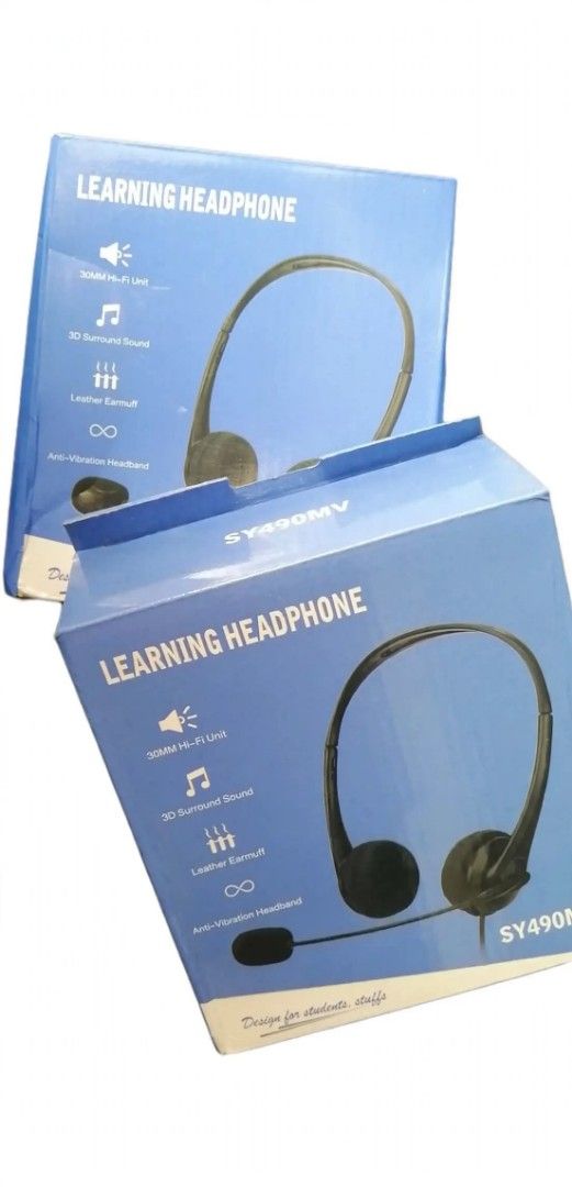 Learning Headphone BUNDLE SY490MV with Mic (Category: Headphones & Headsets) located in Manila. Submitted by roseannlmn66895 (Listing ID 1468055680, Image 1). Description: *LEARNING HEADPHONE SY490MV - Binuksan at sinubukan lang (2pcs)* Design for students, staffs - pang online class, WFH, call center. Specs: - 30MM Hi-Fi Unit - 3D Surround Sound - Leather Earmuff - Anti-Vibration Headband - With Mic - pwede sa phone at laptop / PC / tablet (3.5m