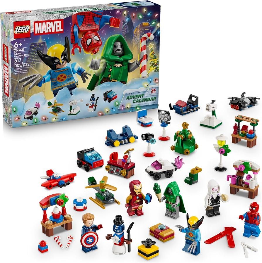 LEGO Marvel 76340 Advent Calendar 2026 (Category: Lego & Building Sets) located in Paranaque City. Submitted by atlasan (Listing ID 1467948797, Image 1). Description: - Set: LEGO Marvel Advent Calendar (76340) - Pieces: 317 total pieces for 24 daily holiday builds - Minifigures included: Wolverine, Spider-Man, Iron Man, Captain America, and Ghost-Spider - NO Dr. Doom Minifigure - Features: Holiday-themed mini vehicles, festive street vendors, and