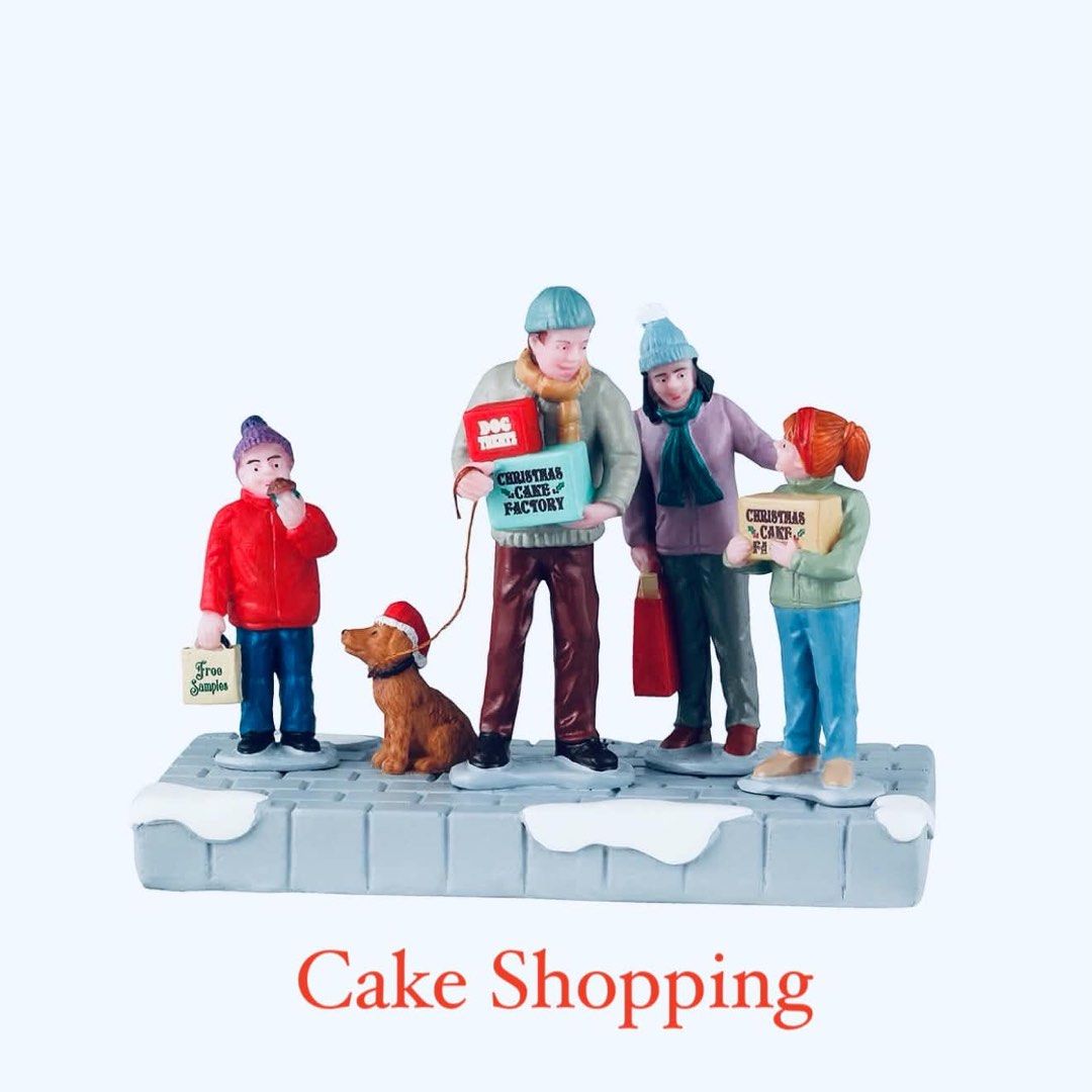 Lemax Cake Shopping (Category: Figurines & Statues) located in Quezon City. Submitted by cheap_cheaper (Listing ID 1468032095, Image 1). Description: - Brand: Lemax Christmas Village - Piece Name: Cake Shopping - Design: Family members and a cute dog carrying shopping bags and presents on a snowy sidewalk base - Condition: Brand new in original, unopened box - Perfect for holiday display setups and collectors.