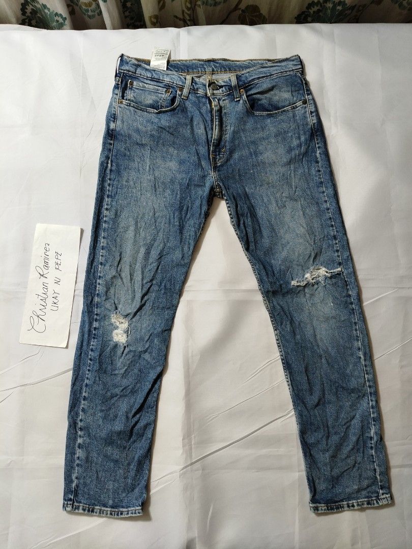 Levi's 502 factory Tattered (Category: Jeans) located in Bocaue. Submitted by ukaynipepe (Listing ID 1468021648, Image 2). Description: Levi's 502 34*32 on tag Factory Tattered Made in Pakistan Waist 35 Length 41 Leg opening 7.5 No flaws +sf 📩📩📩.