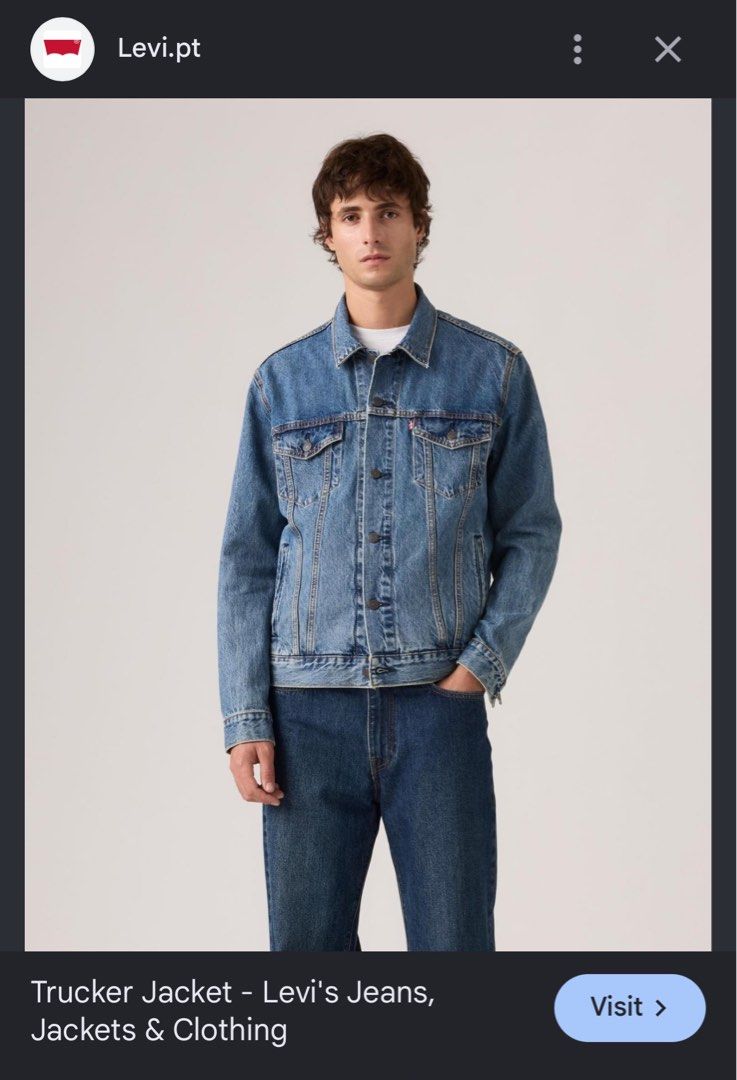 Levi's Premium Trucker Denim Jacket (Authentic) (Category: Coats, Jackets and Outerwear) located in Cavite. Submitted by newclassicwear (Listing ID 1467924953, Image 1). Description: Size S On Tag (20width 24length) Excellent Condition None Any Issue 9.8 Honest Color Rate Can Do Meet Up Around Sm Tanza Cavite Tanza📍 Authentic Levi's Premium Trucker Denim Jacket in medium wash. Classic style with metal buttons, chest pockets, and side welt pocket