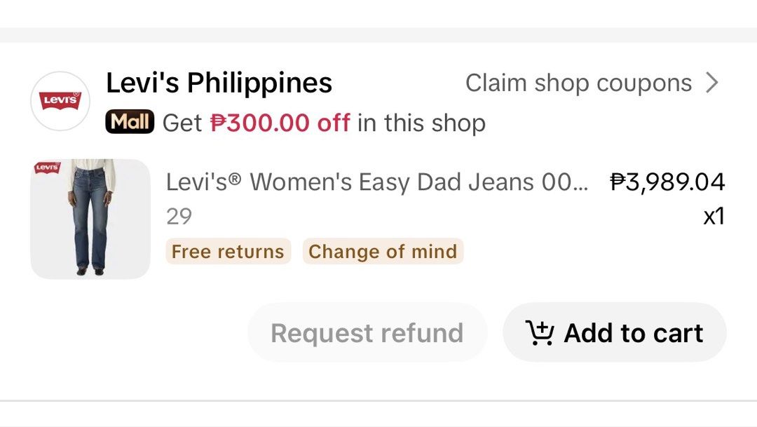 Levis Womens Easy Dad jeans (Category: Jeans) located in Cabanatuan. Submitted by frugalchic.md (Listing ID 1467896668, Image 2). Description: 29 Worn once only.