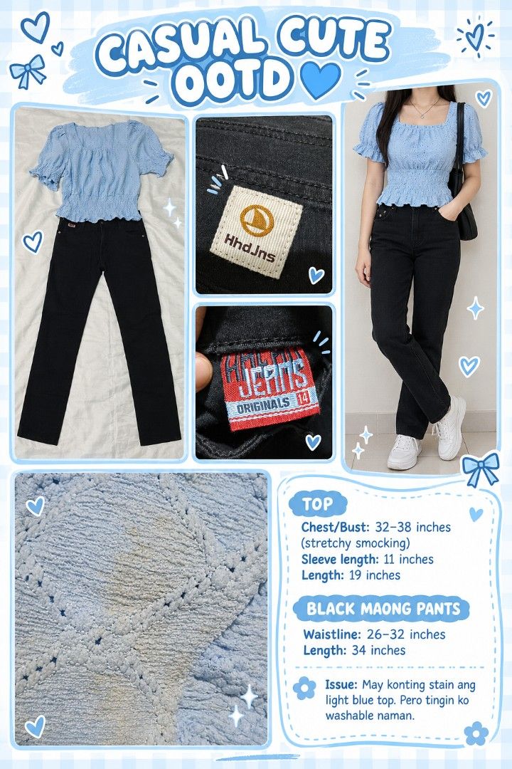 Light Blue Eyelet Top & Black Jeans Set (Category: Sets or Coordinates) located in Taguig. Submitted by miss_rein (Listing ID 1467652863, Image 1). Description: .