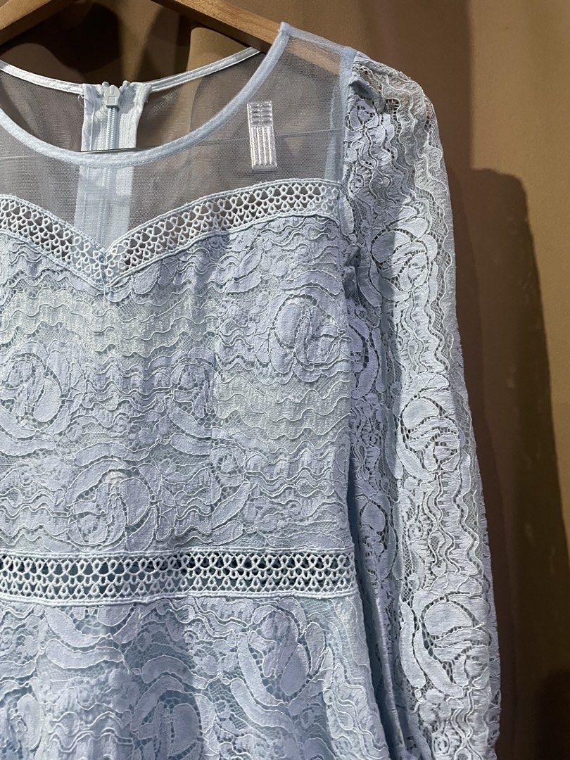 Light blue lace long sleeve dress (Category: Dresses) located in Quezon City. Submitted by smileclothingline (Listing ID 1467853578, Image 2). Description: 🚚Courier: J&T/Lalamove/Gogoexpress 📍Shipping fee depends on your location 💸Mode of Payment: BPI/Gcash/Paymaya ‼️Payment first, only then will ship the item.