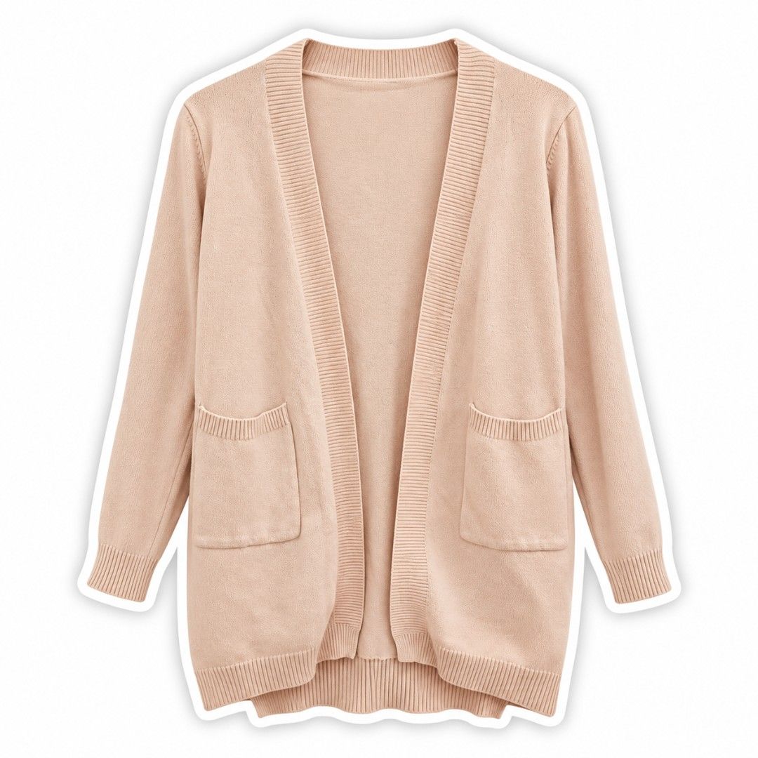 Light Pink Knit Cardigan with Pockets (Category: Coats, Jackets and Outerwear) located in Muntinlupa City. Submitted by shoptitak (Listing ID 1464414315, Image 1). Description: - Soft knit cardigan in cream - Two front pockets - Open front design - Ribbed cuffs and hem - Ideal for layering on cooler days - Versatile for styling with different outfits - Fits small to medium.