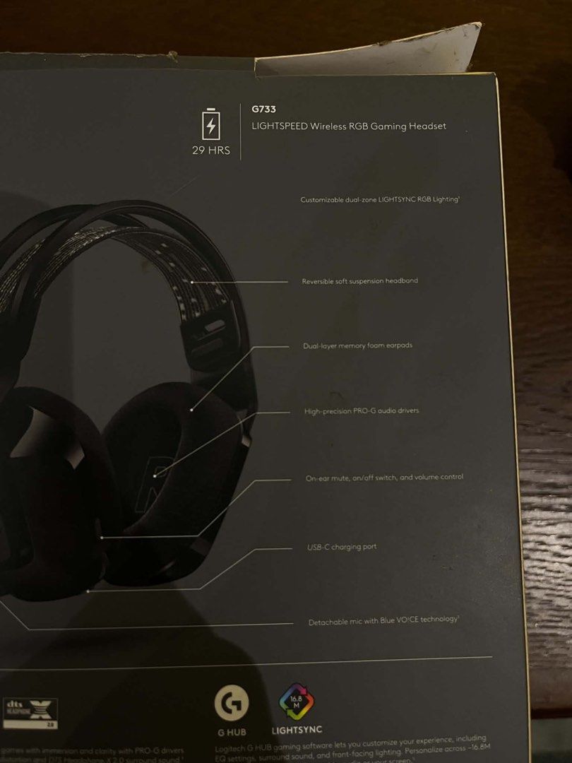 Logitech G733 LIGHTSPEED Wireless RGB Gaming Headset (Category: Headphones & Headsets) located in Malaybalay. Submitted by cjisidro0109745 (Listing ID 1467847335, Image 3). Description: - Authentic Logitech G733 Wireless Gaming Headset (Black) - Includes original box and detachable microphone - Up to 29 hours of battery life on a single charge - Ultra-comfortable dual-layer memory foam earpads and reversible headband - Customizable RGB lighting a