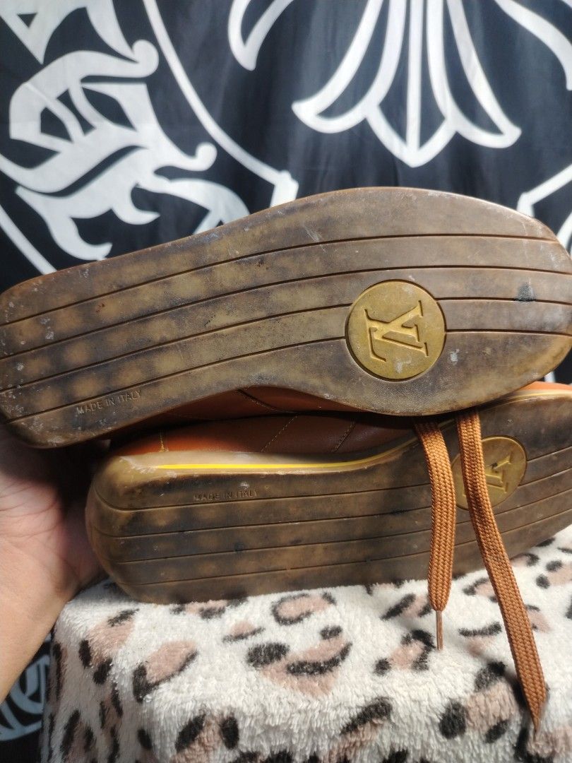 Louis Vuitton (Category: Casual Shoes) located in Roxas City. Submitted by hd_thriftshop (Listing ID 1467990876, Image 3). Description: tan-brown leather Louis Vuitton LV Butter Soft low-top sneakers featuring yellow contrast stitching and the "LOUIS VUITTON" logo debossed on the side of the rubber sole Size 6 1/2.