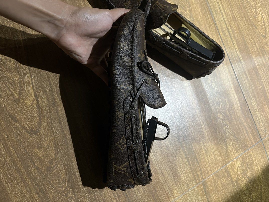 Louis Vuitton Monogram Loafers (Category: Casual Shoes) located in Paranaque City. Submitted by alasthrift26 (Listing ID 1467956204, Image 3). Description: - Brand: Louis Vuitton - Style: Monogram slip-on driving loafers with front lace and bow detail - Size: 9 (stamped on insole) - Material: Brown coated canvas upper with tan leather lining - Origin: Made in Italy - Condition: Clean soles and clean insoles - Authenticity: Includes interior seria