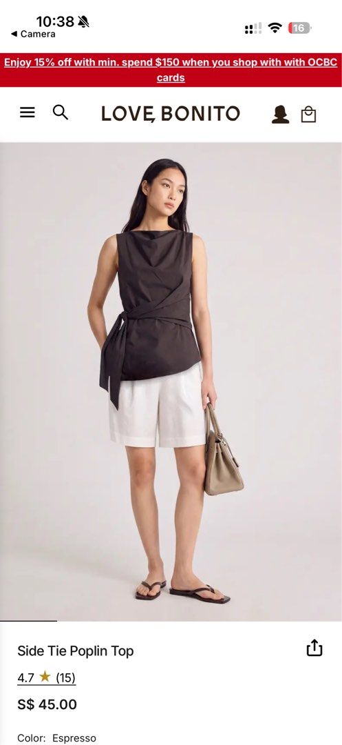 Love Bonito Side Tie Poplin Top Espresso (Category: Blouses) located in Bacoor. Submitted by decluteringaj (Listing ID 1467998938, Image 1). Description: Brand New Love Bonito Top size Small :) with tag Rfs: too small on me ! .
