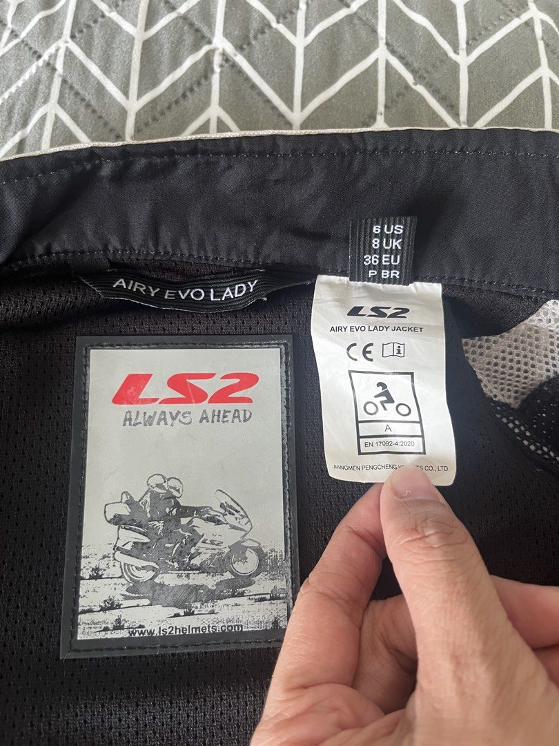 LS2 Airy Evo Lady Motorcycle Jacket Size 36 EU (Category: Coats, Jackets and Outerwear) located in Manila. Submitted by lorenasant37621 (Listing ID 1467854129, Image 3). Description: - Brand/Model: LS2 Airy Evo Lady mesh motorcycle jacket - Color: Grey and black with red accents - Size: 6 US / 8 UK / 36 EU / P BR - Safety: CE certified with Class A rating (EN 17092-4:2020) - Features: Excellent airflow design for warm weather riding, lightweight 