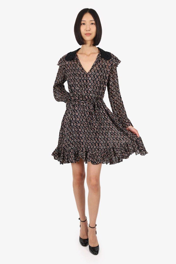 MAJE METALLIC MONOGRAM COLLARED DRESS (Category: Dresses) located in Quezon City. Submitted by fashionblvdph02 (Listing ID 1467973802, Image 2). Description: size 38 on tag; fits up to large waist 38”; length 37” with adjustable belt HIGH QUALITY.