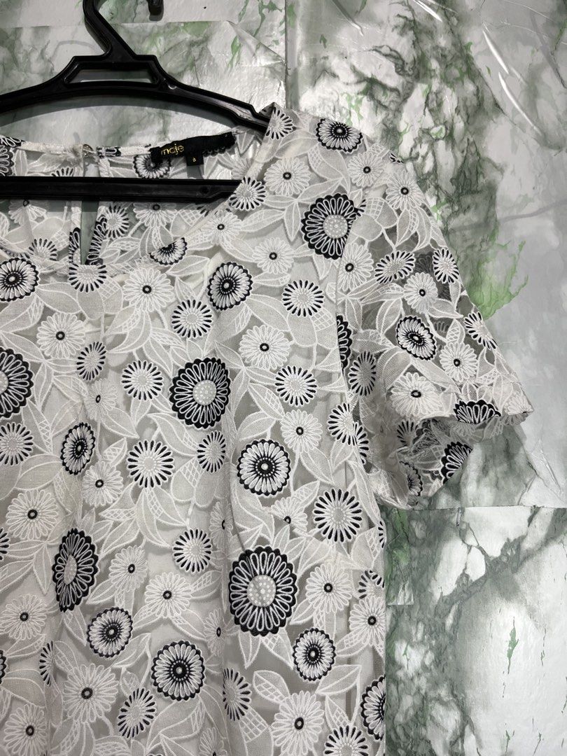 MAJE mini dress (Category: Dresses) located in Bulacan. Submitted by letsfindukaywithme (Listing ID 1468057473, Image 3). Description: Maje white & black lace mini dress Small 17x34" Like new No issue +sf payment first Ship via J&T.