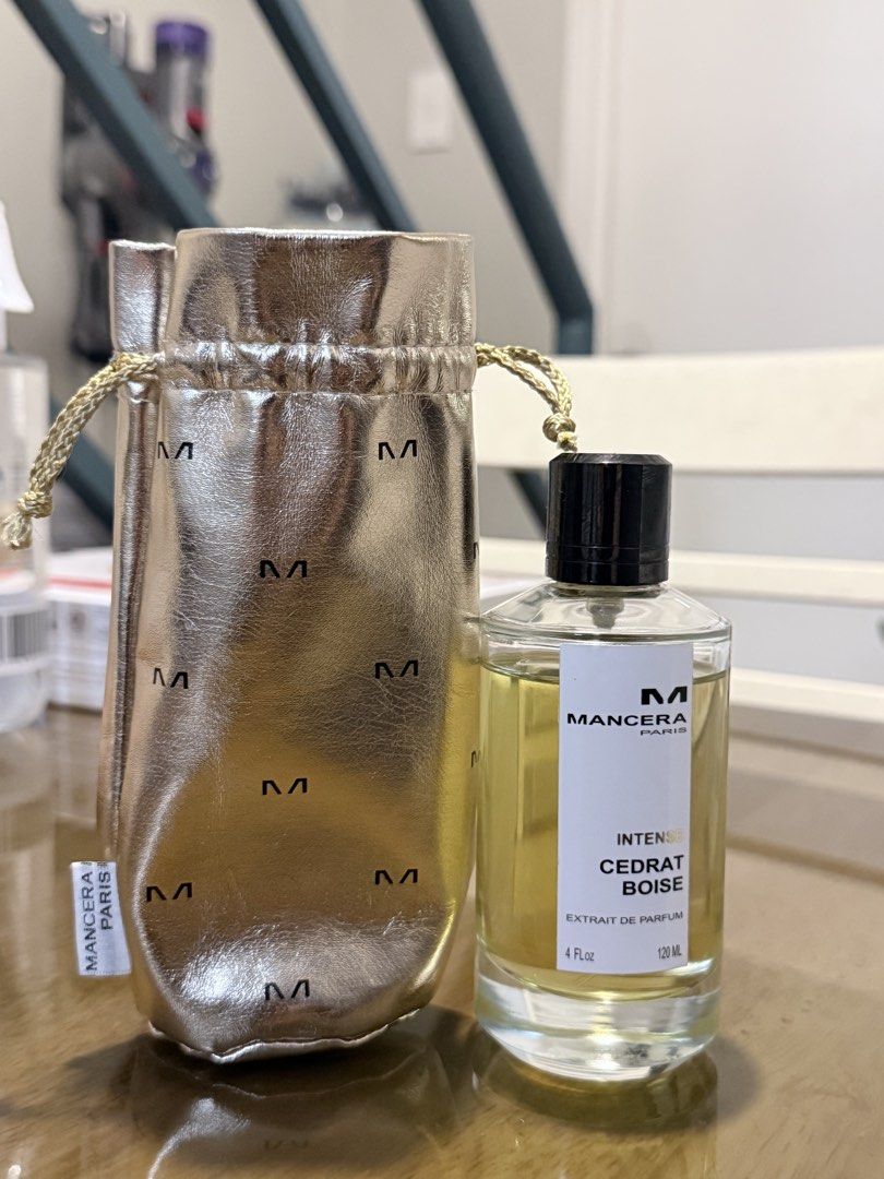 Mancera Intense Cedrat Boise - Extrait De Parfum 120ml (Category: Fragrance & Deodorants) located in Mandaluyong City. Submitted by jpc1012 (Listing ID 1467891665, Image 1). Description: - Authentic Mancera Intense Cedrat Boise - Extrait de Parfum concentration (120ml bottle) - Full level visible, barely touched - Incredible longevity and projection with rich citrus and woody notes - Includes original gold leather pouch with drawstring closure - 