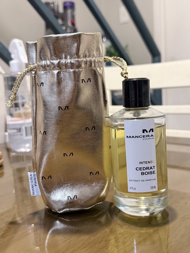 Mancera Intense Cedrat Boise - Extrait De Parfum 120ml (Category: Fragrance & Deodorants) located in Mandaluyong City. Submitted by jpc1012 (Listing ID 1467891665, Image 2). Description: - Authentic Mancera Intense Cedrat Boise - Extrait de Parfum concentration (120ml bottle) - Full level visible, barely touched - Incredible longevity and projection with rich citrus and woody notes - Includes original gold leather pouch with drawstring closure - 