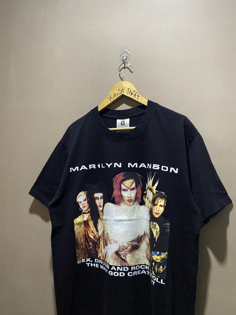 Marilyn Manson (Category: Tshirts & Polo Shirts ) located in Iloilo. Submitted by yulostreet.thrift (Listing ID 1467984304, Image 3). Description: Marilyn Manson ‘98 tour tee Size XL on winterland tags Complete tags 23Wx28L Best fit XL Features a mega print both on the front & back, back print features the “Rock is dead ‘97 tour” and the locations. 9.7/10 CR Excellent condition.