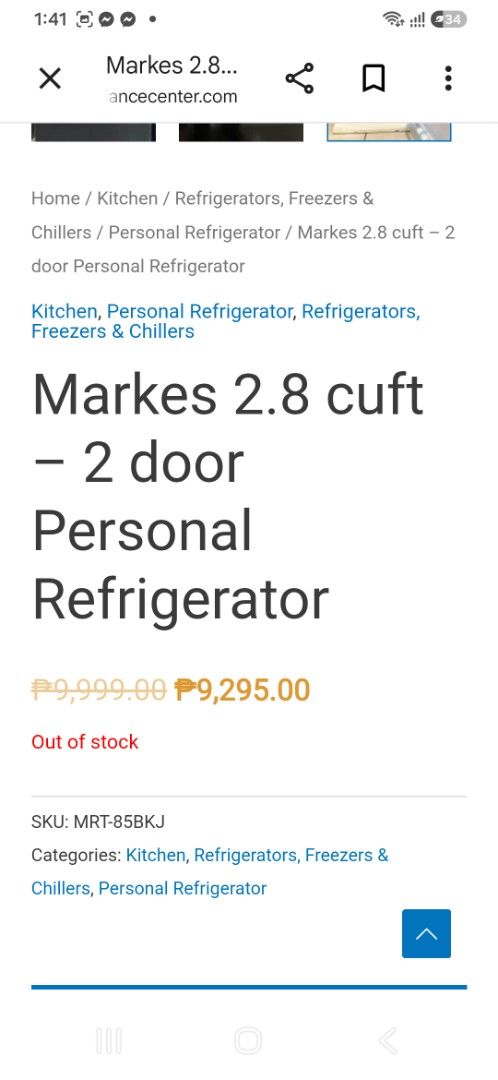 Markes 2.8 cu. ft. Two Door Personal Refrigerator MRT-85BKJ (Category: Refrigerators and Freezers) located in Taguig. Submitted by nethprelovedcorner (Listing ID 1467923075, Image 2). Description: ‼️MOVE OUT SALE‼️ Limited Time Only❗️ - Brand: Markes - Model: MRT-85BKJ - Capacity: 2.8 cu ft (Two-door personal refrigerator) - Color: Black - Condition: Brand new, never used, protective tape still on shelves with manual inside - Features: Separate t