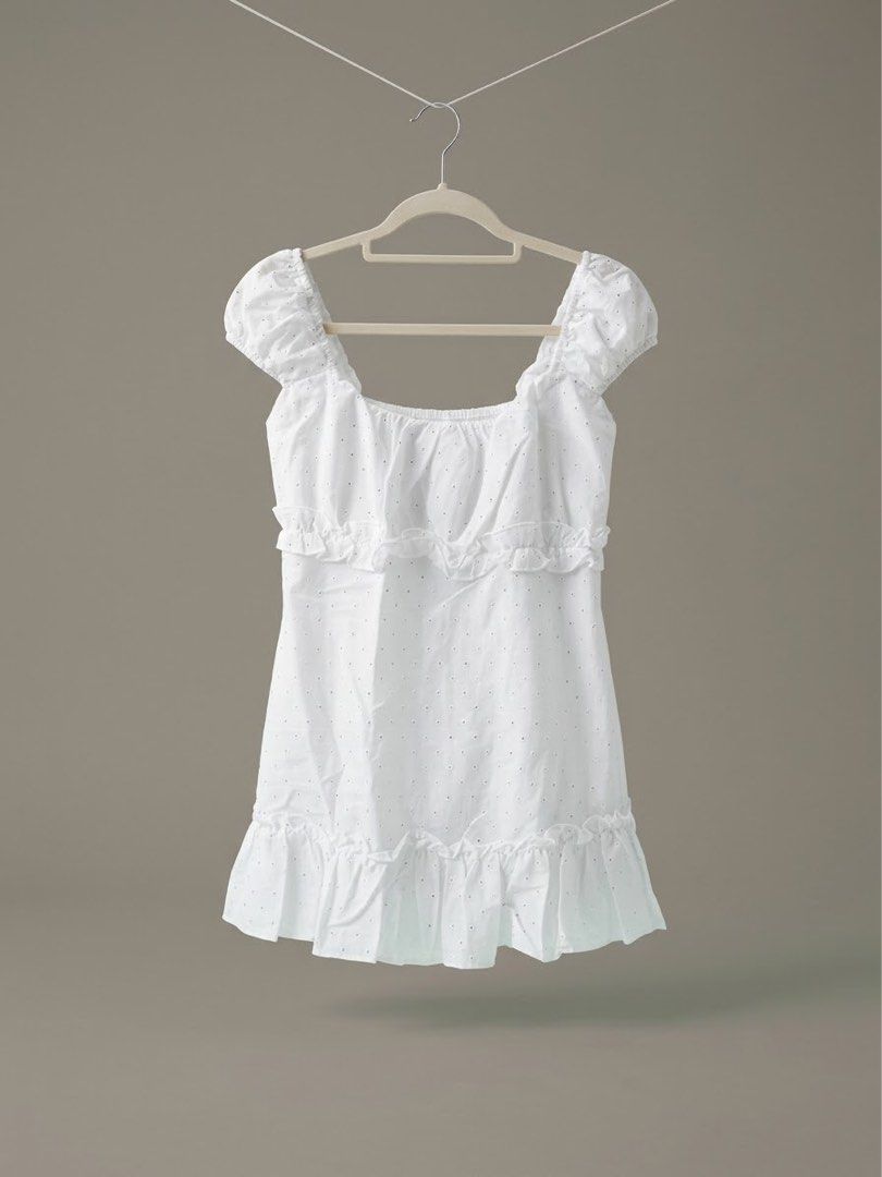 Marry House White Polka Dot Ruffle Top (Category: Blouses) located in Villasis. Submitted by juliaxgamboa (Listing ID 1467945853, Image 1). Description: - Bangkok top - Condition: Brand New with Tag (BNWT), never worn - Design: White mini dress with all-over black polka dots and tiered ruffles - Details: Square neckline, chic puff sleeves - Fit: Comfortable smocked bodice and waistline - Fabric: Lightweight and breathable - Origin: Made in Thaila